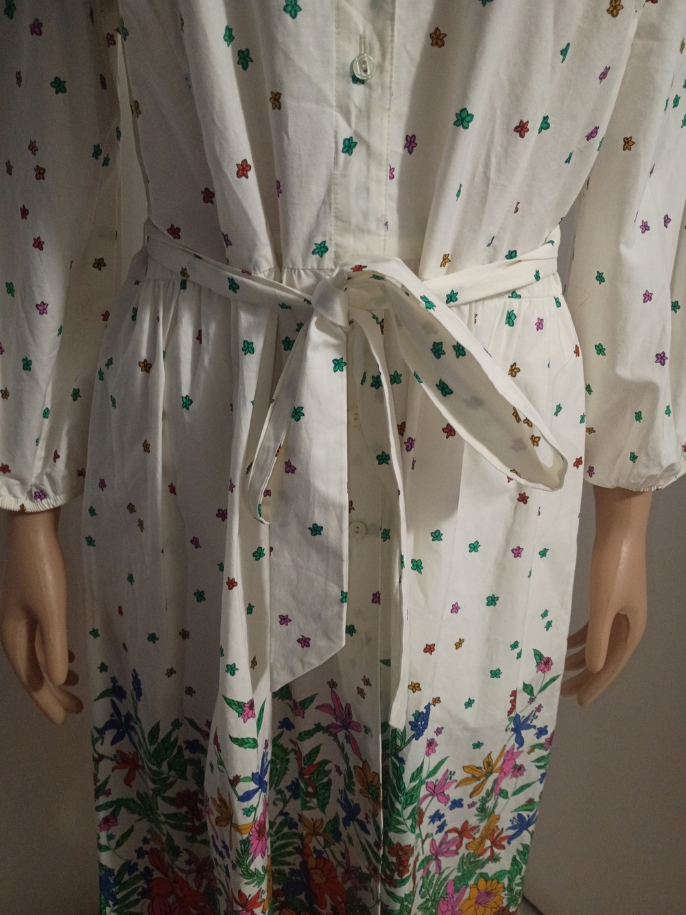 100% Cotton Talbots Ivory Midi Dress with Multicolor Floral Border - Picture 4 of 11